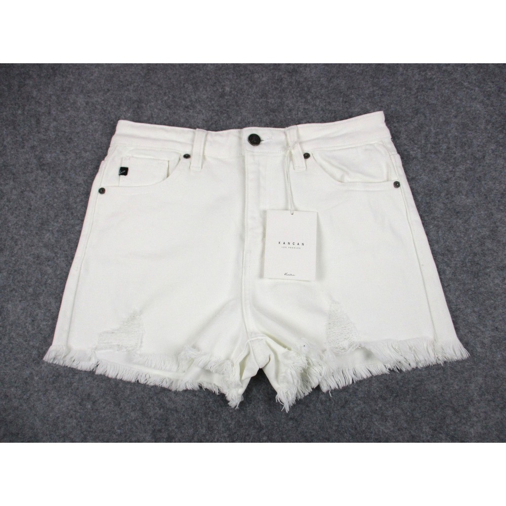 KanCan Shorts Womens Medium White High Rise Cut Off Frayed Hem Denim 2"